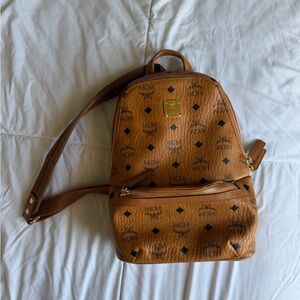 MCM Cognac Backpack with Black Logo Accents 550 OBO